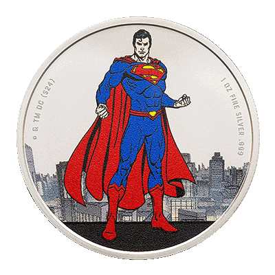 A picture of a 1 oz Superman Silver Coin (2024)